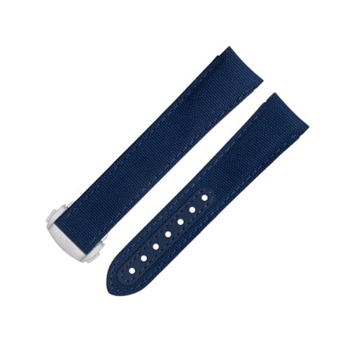 SERDAS 20 mm blaue Linie hochdichtes Nylon-Rindsleder-Uhrenarmband für Omega-Armband für AT150 Seamaster 300 Planet Ocean De Ville Speedmaster Uhrenarmband mit gebogenem Ende(Blue 7) von SERDAS