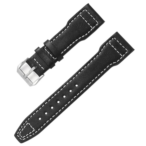 SERDAS 20mm 21mm 22mm Echtes Leder Uhrenarmband Bambuskorn Nieten Armband für IWC Mark PILOT PORTUGIESER Uhrenarmband Zubehör(Black white line 1,22mm) von SERDAS