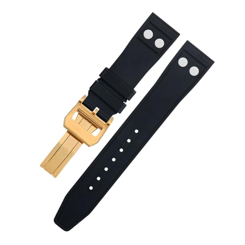SERDAS 22 mm naturfarbenes Fluorkautschuk-FKM-Gummi mit Nietenarmband für IWC-Armband Big Pilot Mark Portugieser Weiches Armband(Black 3,22MM) von SERDAS