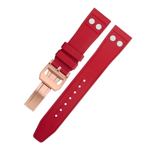 SERDAS 22 mm naturfarbenes Fluorkautschuk-FKM-Gummi mit Nietenarmband für IWC Big Pilot Mark Portugieser Weiches Armband(Red4,20MM) von SERDAS