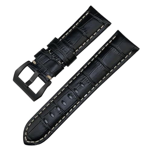 SERDAS 24 mm Rindsleder-Echtleder-Uhrenarmband für Panerai LUMINOR 1950 PAM013012, bunte Uhrenarmbänder mit Krokodilstruktur(Black white black) von SERDAS