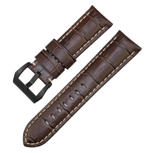 SERDAS 24 mm Rindsleder-Echtleder-Uhrenarmband für Panerai LUMINOR 1950 PAM013012, bunte Uhrenarmbänder mit Krokodilstruktur(Brown white black) von SERDAS