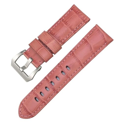 SERDAS 24 mm Rindsleder-Echtleder-Uhrenarmband für Panerai LUMINOR 1950 PAM013012, bunte Uhrenarmbänder mit Krokodilstruktur(Pink silver) von SERDAS