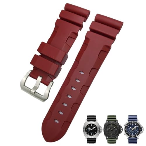 SERDAS 24mm 26mm Natur Gummi Armband Fit für Panerai PAM Silikon Rot Blau Uhr Armband Wasserdichte Armbänder Werkzeuge(Red silver,24mm) von SERDAS