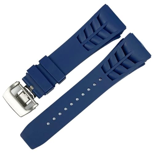 SERDAS 25 mm Gummi-Silikon-Uhrenarmband für Richard Mille, Edelstahl-Faltschließe, blaues Armband, Uhrenzubehör, blaues Armband(Blue,25mm No Clasp) von SERDAS