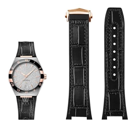 SERDAS Armband aus echtem Leder mit Silikonbasis für das Uhrenarmband der Omega Constellation-Serie Perfect Observatory 131.13 Manhattan-Serie(Black RG) von SERDAS