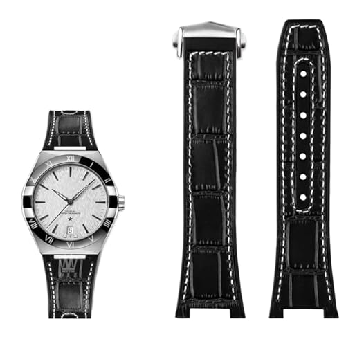SERDAS Armband aus echtem Leder mit Silikonbasis für das Uhrenarmband der Omega Constellation-Serie Perfect Observatory 131.13 Manhattan-Serie(Black white silver) von SERDAS