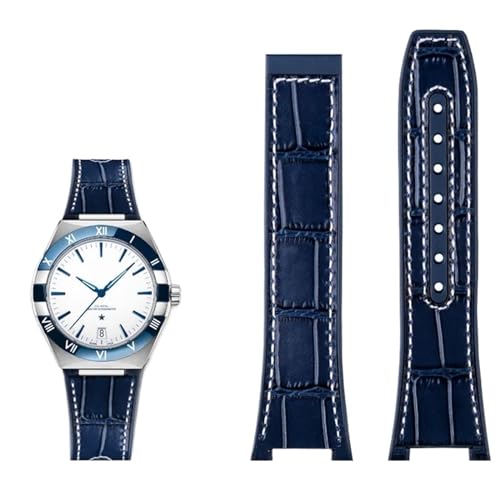 SERDAS Armband aus echtem Leder mit Silikonbasis für das Uhrenarmband der Omega Constellation-Serie Perfect Observatory 131.13 Manhattan-Serie(Blue white NO) von SERDAS
