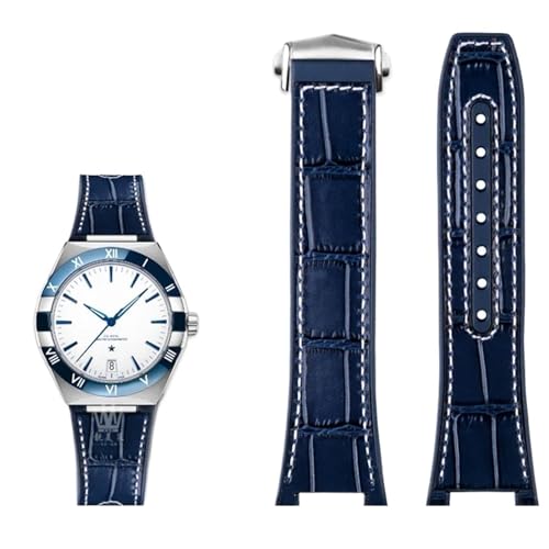 SERDAS Armband aus echtem Leder mit Silikonbasis für das Uhrenarmband der Omega Constellation-Serie Perfect Observatory 131.13 Manhattan-Serie(Blue white silver) von SERDAS