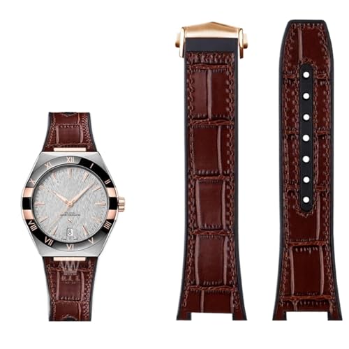 SERDAS Armband aus echtem Leder mit Silikonbasis für das Uhrenarmband der Omega Constellation-Serie Perfect Observatory 131.13 Manhattan-Serie(Brown RG) von SERDAS