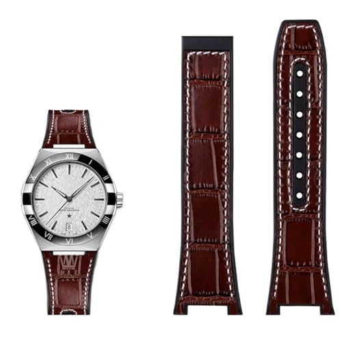 SERDAS Armband aus echtem Leder mit Silikonbasis für das Uhrenarmband der Omega Constellation-Serie Perfect Observatory 131.13 Manhattan-Serie(Brown white NO) von SERDAS