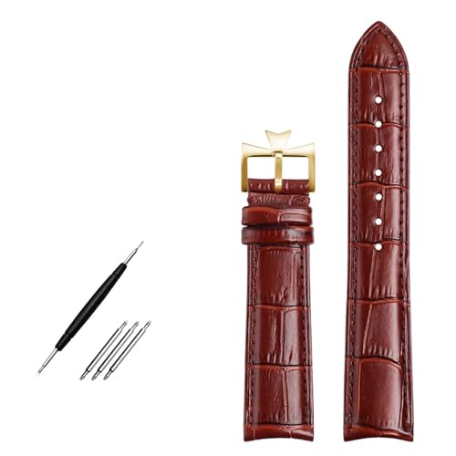 SERDAS Armband aus echtem Leder mit gebogenem Ende. Blaues Rindsleder-Uhrenarmband für VC-Uhrenarmband 19 mm, 20 m, 21 mm, 22 mm(Brown gold buckle,21mm) von SERDAS