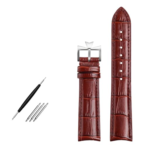 SERDAS Armband aus echtem Leder mit gebogenem Ende. Blaues Rindsleder-Uhrenarmband für VC-Uhrenarmband 19 mm, 20 m, 21 mm, 22 mm(Brown silver buckle,20mm) von SERDAS