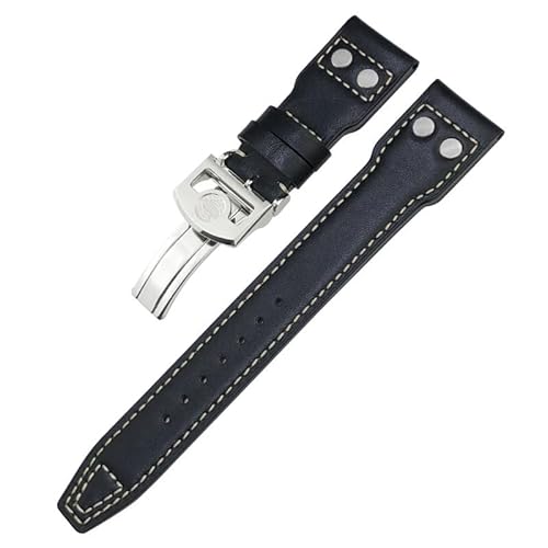 SERDAS Dickes Echtleder-Kalbsleder-Uhrenarmband 21 mm 22 mm für IWC Big PILOT Spitfire IW5009 IW3777. Nieten-Rindsleder-Uhrenarmband(Black white plain1,22mm) von SERDAS