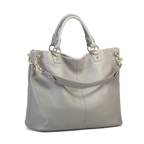 SERDAS Echtes Leder Damen Handtasche Frauen Solide Casual Tote Bag Luxus Große Kapazität Elegant Crossbody Tasche Pendler Tasche, hellgrau, 35-28-15cm von SERDAS