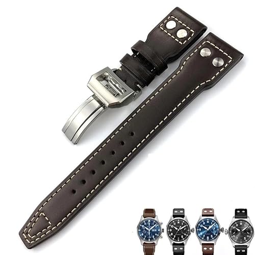 SERDAS Echtes Leder Kalbsleder Armband 21mm 22mm Geeignet für IWC Big PILOT IW5009 IW5103 Drahtnagel Uhrenarmband(Brown white square,21mm) von SERDAS
