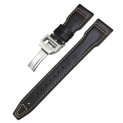 SERDAS Echtes Leder Nietenarmband 20mm 21mm 22mm Passend für IWC Big Pilot IW377714 Spitfire Braunes Rindslederarmband(Brown White,22mm) von SERDAS