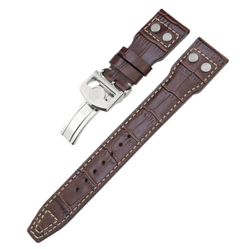 SERDAS Echtes Leder Nietenarmband 20mm 21mm 22mm Passend für IWC Big Pilot IW377714 Spitfire Braunes Rindslederarmband(Brown White Rivet 1-01,22mm) von SERDAS