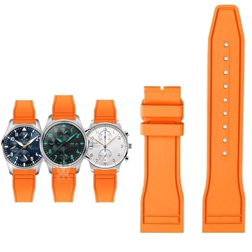 SERDAS Für IWC Fluorkautschuk Uhrenarmband Schnellverschluss Pilot AMG Petronas F1 Team Wasserdichtes Sportarmband Armband 20mm 21mm 22mm(Orange-no clasp,20mm) von SERDAS