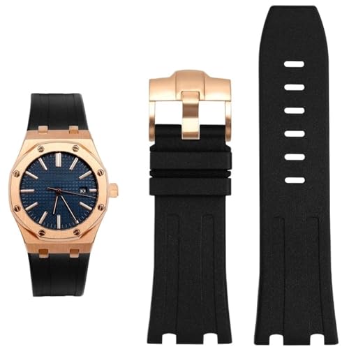 SERDAS Gummi-Silikonarmband für AP Abby 15703 Royal Oak Offshore-Serie, Uhrenkettenzubehör, 28-mm-Uhrenarmband(Black rose gold) von SERDAS