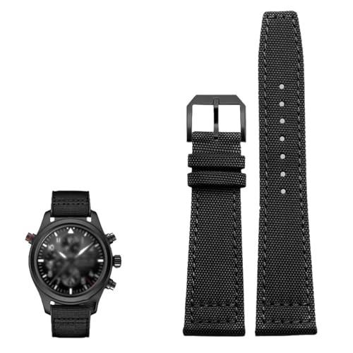 SERDAS Hochdichtes Nylon-Armband für IWC IW377724 IW371614 Uhrenarmband 20 mm 21 mm 22 mm Armband Schwarz Armygreen Blue Canvas Handgelenkgürtel(Black pin black,22mm) von SERDAS