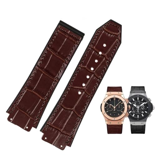 SERDAS Neue Echte Kuh Leder Gummi Braun Schwarz Uhr Band 26 * 19mm Für Hublot Band BIG BANG Uhrenarmband Edelstahl Schnalle, 26-19mm, agate von SERDAS