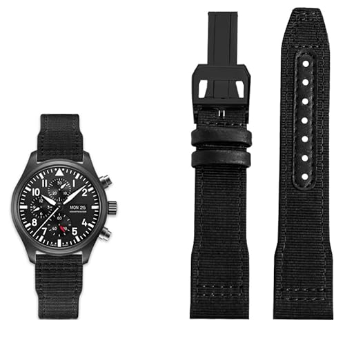 SERDAS Nylon Leder Armband 20 mm 21 mm 22 mm passend für IWC Le Petit Prince Big Pilot Top Gun IW3777 Schwarz Sport Canvas Uhrenarmband, 20 mm, Achat von SERDAS