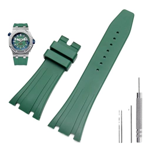 SERDAS Silikon-Uhrenarmbänder 26 mm 27 mm Armband für AP 15400 15202 15500 15703 26470SO Royal Oak Offshore Herren-Sport-Gummiarmband(Green-No buckle,27mm) von SERDAS