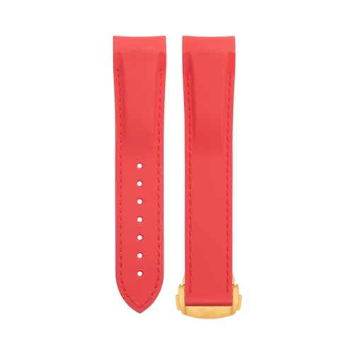 SERDAS Weiches, flexibles Gummiarmband für Omega Speedmaster Moonwatch Seamaster 300 AT150 PLANET OCEAN 600. Armband 20/21/22 mm, goldene runde Schnalle(Red,21mm) von SERDAS