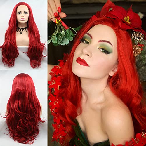 13x3" Mermaid Wig Synthetic Lace Front Wigs for Women Long Wave Hair Ruby Red Color Party Drag Queen Wedding Synthetic Christmas Ladies Red Wigs 24" von SERENEWIG