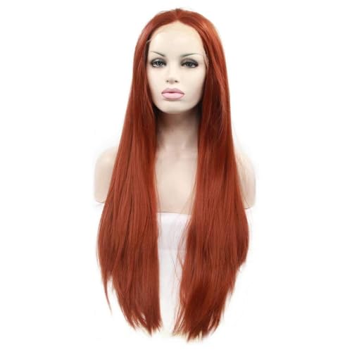 13x3" Vorgezupft Lange Gerade Ingwer Orange Perücken für Frauen Natürlich aussehende Hitze Safe Auburn Synthetische Spitze Front Perücken für Ersatz/Party/Cosplay/Kostüm/Tägliche Verwendung 24" von SERENEWIG