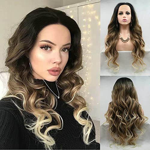 26" Lange Welle Perücke Dunkle Wurzeln Ombre Braun Blond mit Tipps Synthetische Spitze Front Perücken für Frauen 3-Ton Farbe Hitzebeständige Tägliche Party Natürliche Blonde Ombre Flachs Perücken 26" Lange Welle Perücke Dunkle Wurzeln Ombre Braun Blond mit Tipps Synthetische Spitze Front Perücken für Frauen 3-Ton Farbe Hitzebeständige Tägliche Party Natürliche Blonde Ombre Flachs Perücken von SERENEWIG