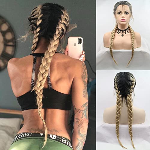 Blond Wig All Middle Part Double Braids Synthetik Lace Front Perücke für Frauen Party Handmade 2x Twist Geflochten Perücke mit Baby Hair Pastell Perücke Blond Wig All Middle Part Double Braids Synthetik Lace Front Perücke für Frauen Party Handmade 2x Twist Geflochten Perücke mit Baby Hair Pastell Perücke von SERENEWIG