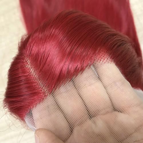 Heiße rote Perücke lange gerade Haare Weihnachts rote Farbe 13x4 synthetische Spitze Front Perücken natürliche Hairline Perücken für Mode Frauen hitzebeständige synthetische Haar Perücken 24 " von SERENEWIG