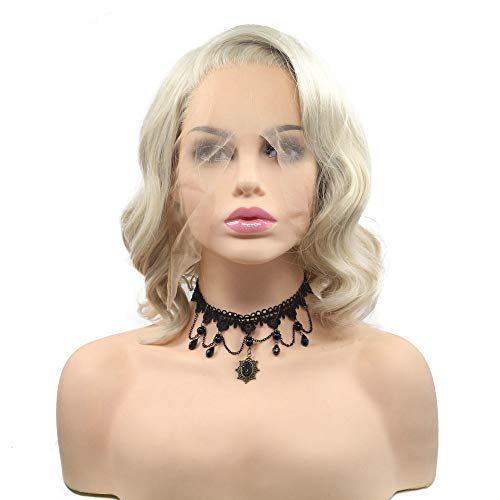 SERENEWIG 14" Natürliche Blonde Bob Perücken Lose Welle Hitzebeständiges Haar Synthetische Spitze Front Perücken für Frauen Sommerferien Cosplay Damen Perücke Schulter Länge Seitenteil von SERENEWIG