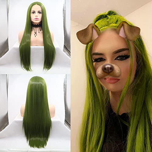 SereneWig 66 cm lange gerade olivgrüne Perücken synthetische Lace Front Perücken für Frauen pastellgrüne Drag Queen Perücke Halloween Kostüm Perücke für Erwachsene hitzebeständig SereneWig 66 cm lange gerade olivgrüne Perücken synthetische Lace Front Perücken für Frauen pastellgrüne Drag Queen Perücke Halloween Kostüm Perücke für Erwachsene hitzebeständig von SERENEWIG