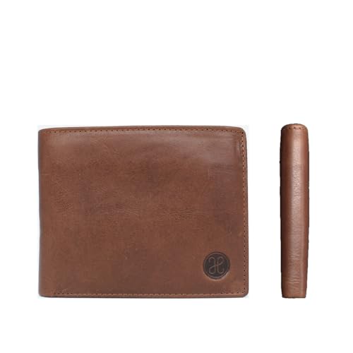 SERENLI Milano Geldbörse Herren Leder Braun – RFID Portmonee aus Rindsleder mit Geschenkbox, Handgemachte Leder Geldbeutel, Kartenetui, Klassische Brieftasche 11,5x9,5x1 cm von SERENLI