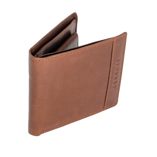 SERENLI Geldbörse Herren – Portmonee Herren Leder, Handgemachte Milano Rindsleder Brieftasche mit RFID Schutz, 10,5x8,4x1,2 cm, Kartenetui Geldbeutel mit Münzfach & Geschenkbox von SERENLI