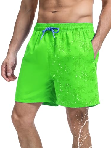 SERENYOU Badehose Herren Boardshorts Schnelltrocknend Musterwechsel Badeshorts mit Netzfutter Grün L von SERENYOU