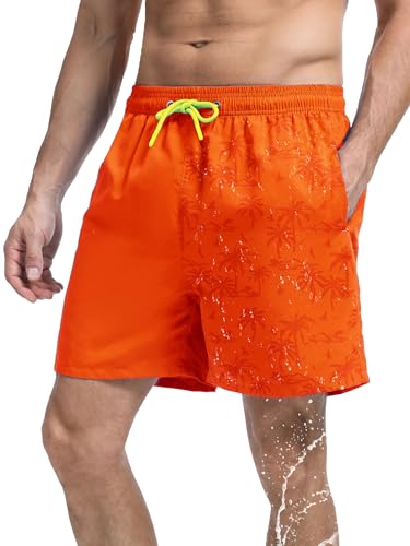 SERENYOU Badehose Herren Boardshorts Schnelltrocknend Musterwechsel Badeshorts mit Netzfutter Orange M von SERENYOU