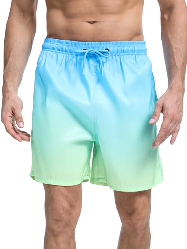 SERENYOU Badehose Herren Meshfutter Farbverlauf Badeshorts Schnell trocknend Boardshorts mit Verstellbarem Tunnelzug Blau M von SERENYOU