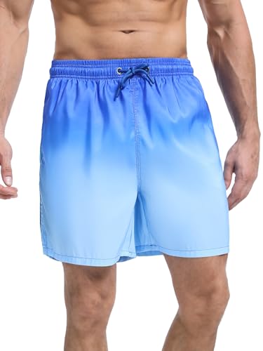 SERENYOU Badehose Herren Meshfutter Farbverlauf Badeshorts Schnell trocknend Boardshorts mit Verstellbarem Tunnelzug Marine M von SERENYOU