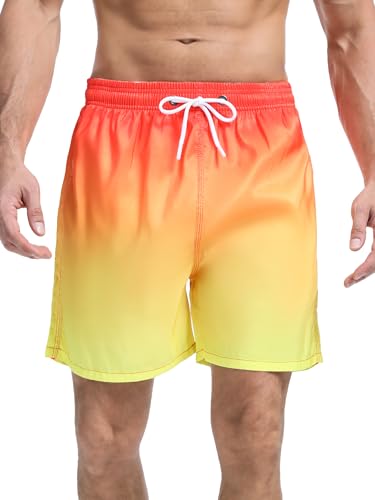SERENYOU Badehose Herren Meshfutter Farbverlauf Badeshorts Schnell trocknend Boardshorts mit Verstellbarem Tunnelzug Orange M von SERENYOU