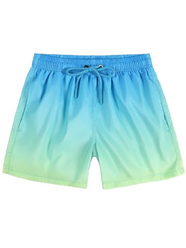 SERENYOU Badehose Jungen Farbverlauf Badeshorts Meshfutter Schwimmhose Schnelltrocknend Boardshorts Blau 5-6 Jahre, Größe 6 von SERENYOU