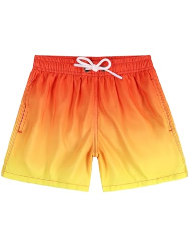 SERENYOU Badehose Jungen Farbverlauf Badeshorts Meshfutter Schwimmhose Schnelltrocknend Boardshorts Orange 7-8 Jahre, Größe 8 von SERENYOU