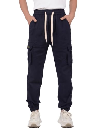 SERENYOU Cargohose für Jungen, Teenager, elastische Taille, Jogginghose mit mehreren Taschen, navy, 13-14 Jahre von SERENYOU