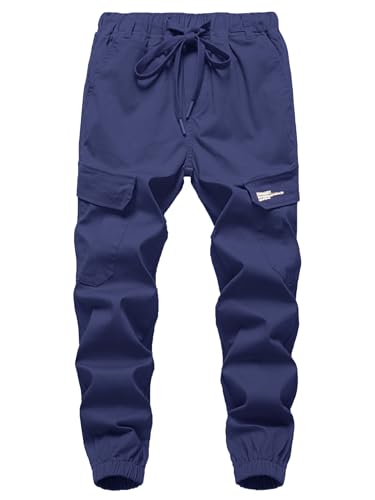 SERENYOU Cargohose für Jungen mit Elastischem Bund Kinder Joggerhose Freizeithose Marine DE: 140-146/Herstellergröße 140 von SERENYOU