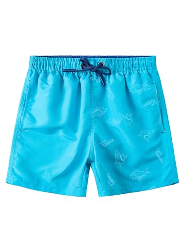 SERENYOU Jungen Boardshorts Kinder Musterwechsel Badeshorts Elastische Taille Badehose Jungs Schnell Trocknende Strand Shorts mit Netzfutter Hai Blau 11-12 Jahre von SERENYOU