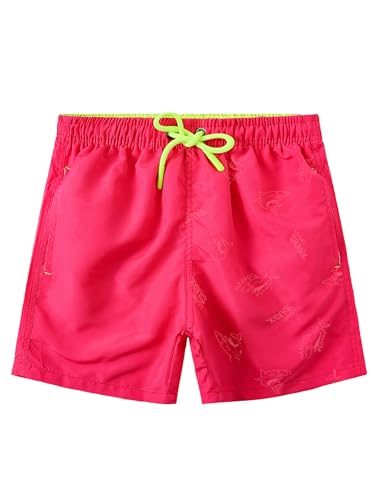 SERENYOU Jungen Boardshorts Kinder Musterwechsel Badeshorts Elastische Taille Badehose Jungs Schnell Trocknende Strand Shorts mit Netzfutter Hai Hot Pink 11-12 Jahre von SERENYOU