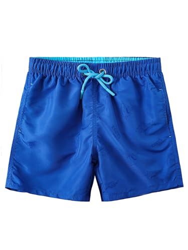 SERENYOU Jungen Boardshorts Kinder Musterwechsel Badeshorts Elastische Taille Badehose Jungs Schnell Trocknende Strand Shorts mit Netzfutter Hai Marineblau 13-14 Jahre von SERENYOU